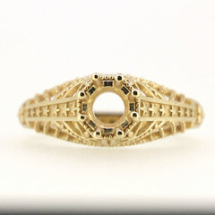 Art Deco Style 14K Yellow Gold Semi Mount Ring Setting Round RD 6x6mm Solid - Syzjewelry