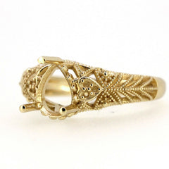 Art Deco Style 14K Yellow Gold Semi Mount Ring Setting Pear PE 7x5mm Solid - Syzjewelry