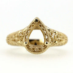 Art Nouveau Style 14K Yellow Gold Semi Mount Ring Setting Pear PE 8x6mm Solid - Syzjewelry