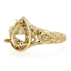 Art Nouveau Style 14K Yellow Gold Semi Mount Ring Setting Pear PE 8x6mm Solid - Syzjewelry