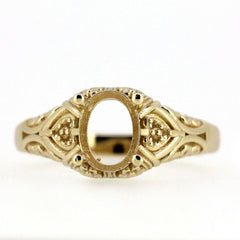 14K Yellow Gold & Diamond Semi Mount Ring Setting Oval OV 8x6mm Vintage Repro - Syzjewelry