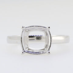 Sterling Silver Semi Mount Ring Setting Cushion CU 10x10mm Solitaire W - Syzjewelry