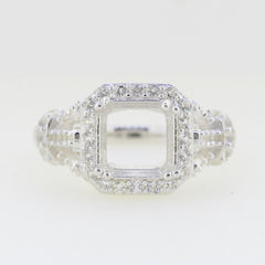 Sterling Silver Semi Mount Ring Setting Asscher SQ 8x8mm Halo Engageme - Syzjewelry