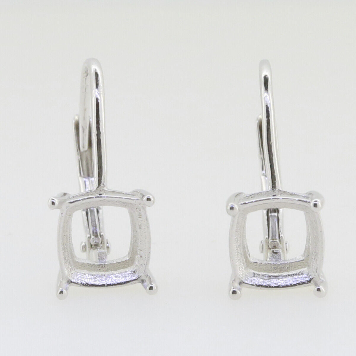 Sterling Silver Semi Mount Earrings Setting Cushion CU 7x7mm Leverback - Syzjewelry