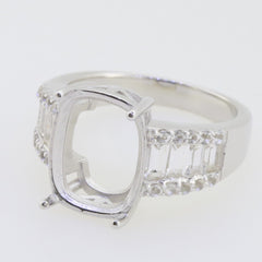 Sterling Silver Semi Mount Ring Setting Cushion CU 14x10mm White Topaz PJC15 - Syzjewelry