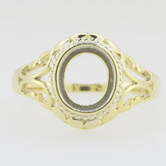 14K Yellow Gold Semi Mount Ring Setting Oval OV 9x7mm Vintage Repro - Syzjewelry