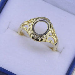 14K Yellow Gold Semi Mount Ring Setting Oval OV 9x7mm Vintage Repro - Syzjewelry