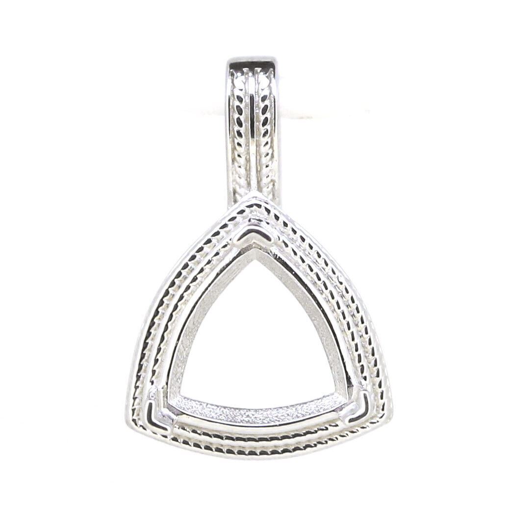 14K White Gold Semi Mount Pendant Setting Trillion Tri 11x11mm Vintage Repro - Syzjewelry