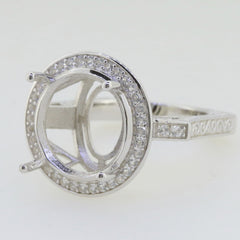 Sterling Silver Semi Mount Ring Setting Round RD 15x15mm Halo Euro Sty - Syzjewelry