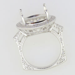 Sterling Silver Semi Mount Ring Setting Round RD 15x15mm Halo Euro Sty - Syzjewelry