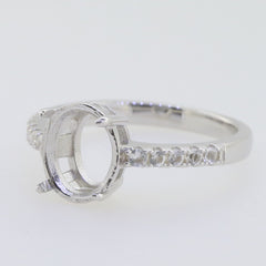 Sterling Silver Semi Mount Ring Setting Oval OV 10x8mm Accent White To - Syzjewelry