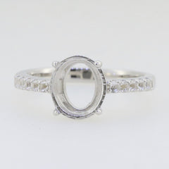 Sterling Silver Semi Mount Ring Setting Oval OV 10x8mm Accent White To - Syzjewelry