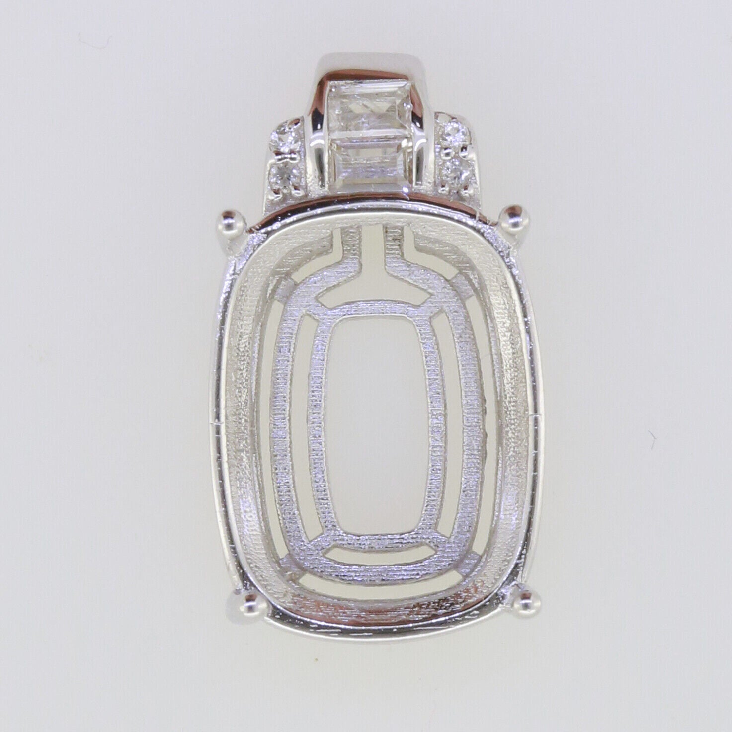 Sterling Silver Semi Mount Pendant Setting Cushion Cu 16X12mm White To - Syzjewelry