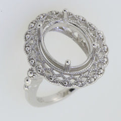 Art Deco Style Sterling Silver Semi Mount Ring Setting Oval OV 14x10mm