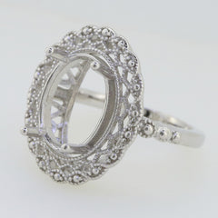 Art Deco Style Sterling Silver Semi Mount Ring Setting Oval OV 14x10mm