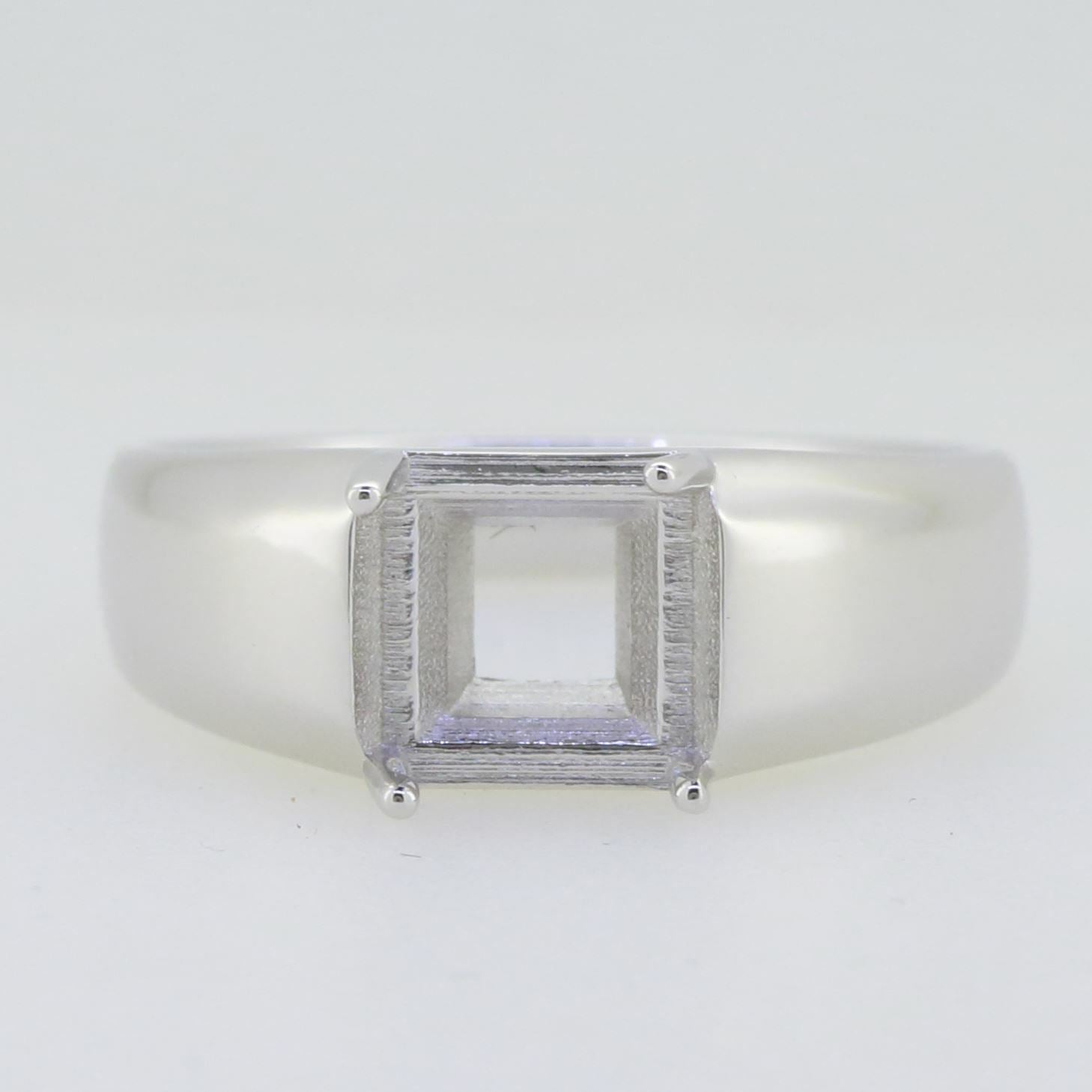 Men's 14K White Gold Semi Mount Ring Setting Princess SQ 7X7mm Size 10 - Syzjewelry