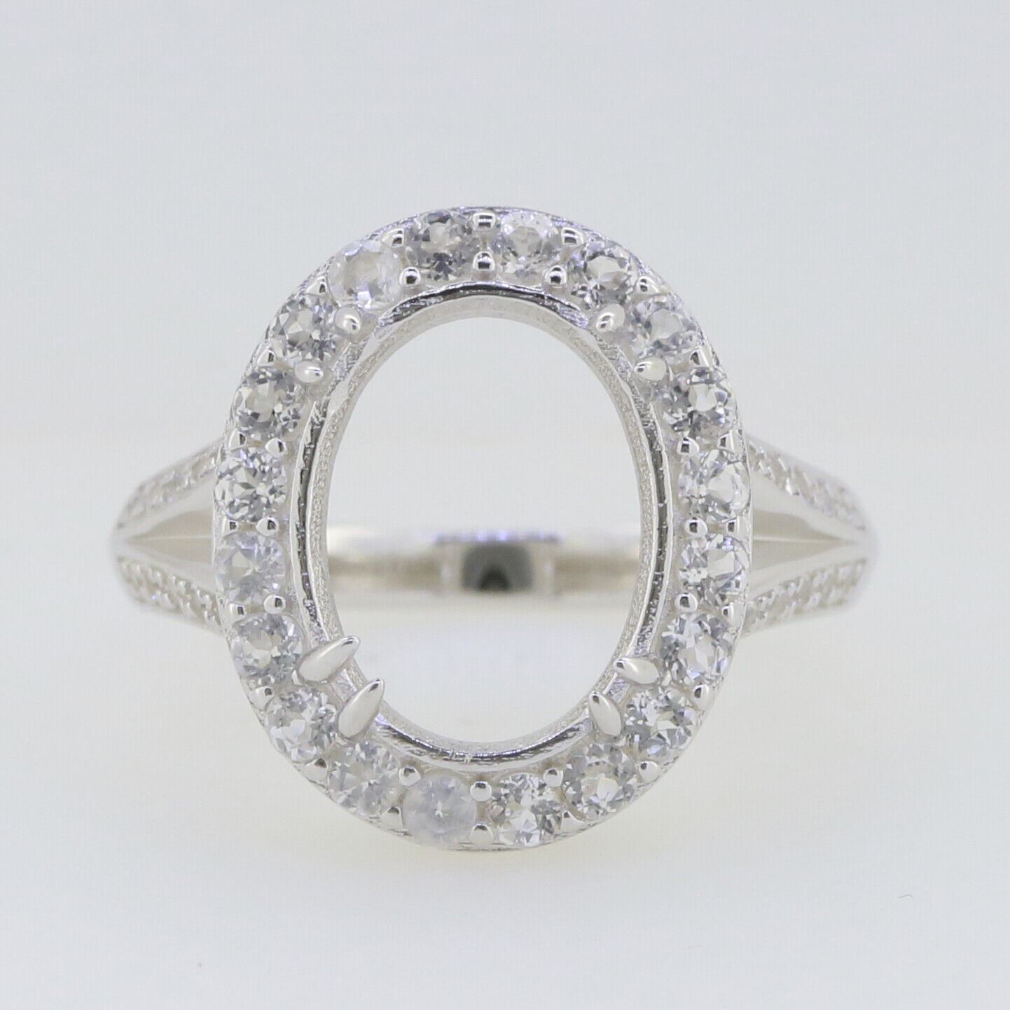 14K White Gold Semi Mount Ring Setting Oval OV 13X10mm W/ Moissanite - Syzjewelry