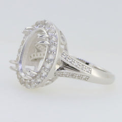 14K White Gold Semi Mount Ring Setting Oval OV 13X10mm W/ Moissanite - Syzjewelry