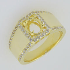 Yellow Gold Plated Men's Sterling Silver Semi Mount Ring Setting Oval Solid - Syzjewelry