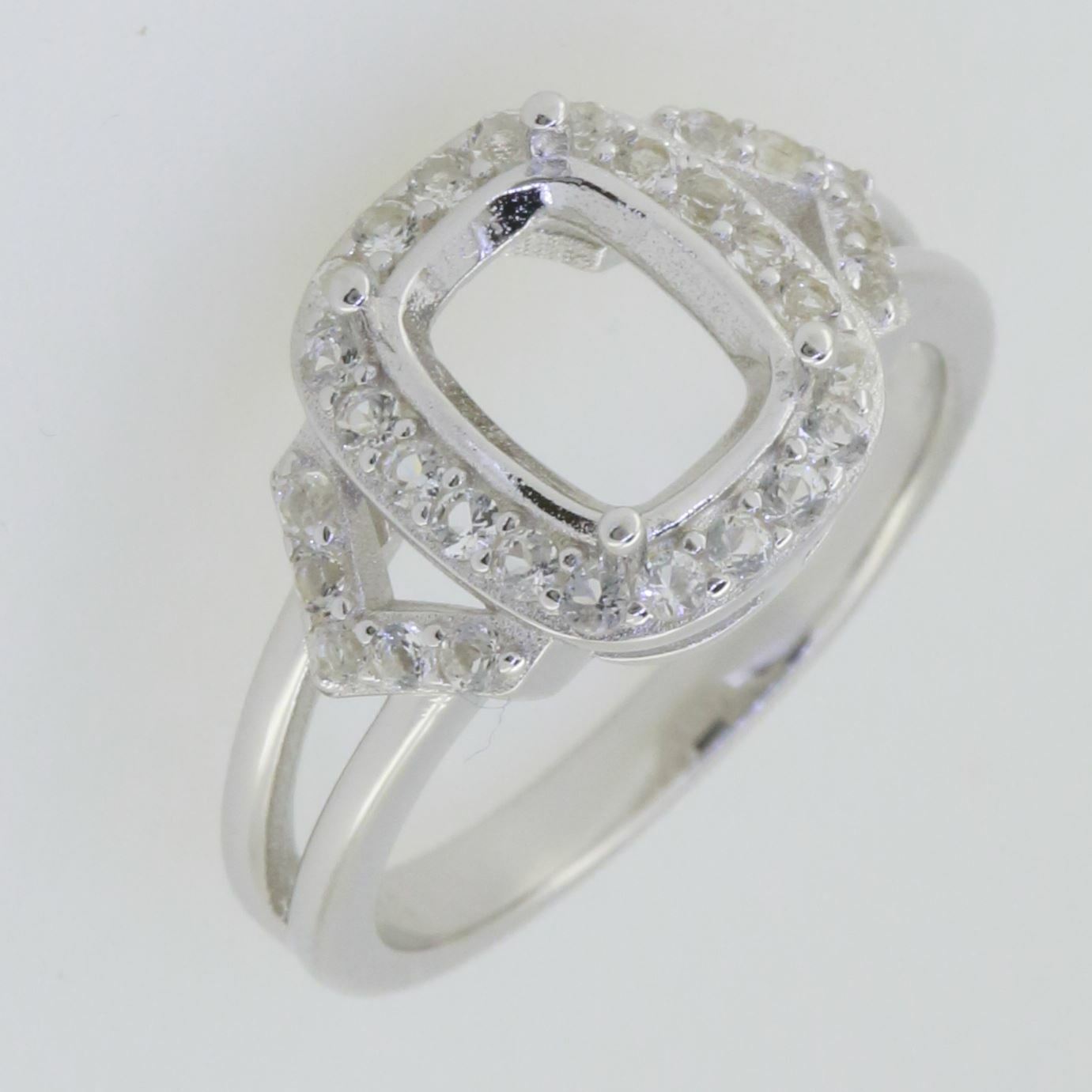 Sterling Silver Semi Mount Ring Setting Cushion CU 9x7mm White Topaz GTL2028 - Syzjewelry