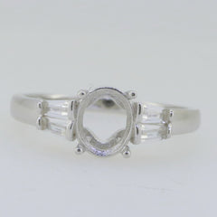 14K White Gold Semi Mount Ring Setting Oval OV 8X6mm Baguette Accent PJC20254R14 - Syzjewelry