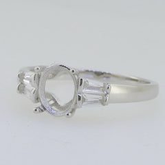 14K White Gold Semi Mount Ring Setting Oval OV 8X6mm Baguette Accent PJC20254R14 - Syzjewelry