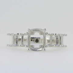 Sterling Silver Semi Mount Ring Setting Cushion CU 9x7mm OCT 5x3mm 9 Stones - Syzjewelry