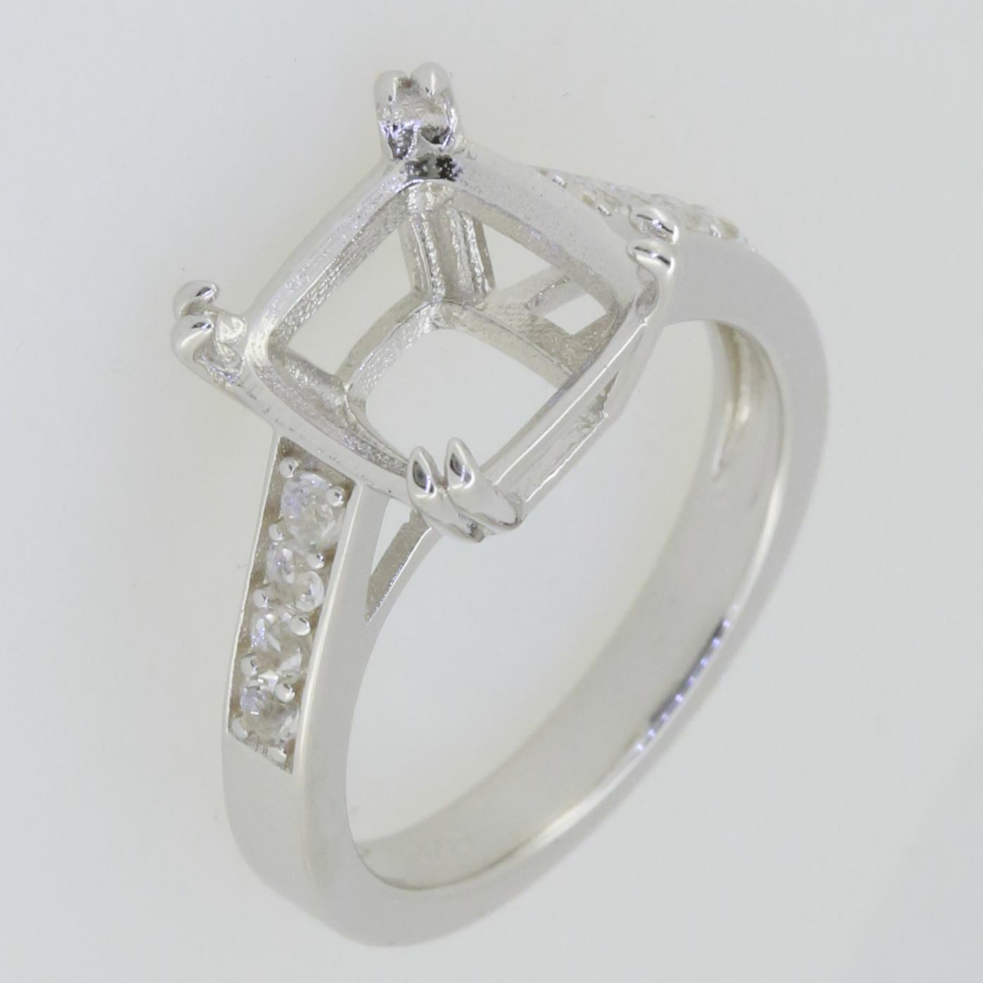 14K White Gold Semi Mount Ring Setting Cushion CU 10X10mm - Syzjewelry