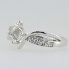 14K White Gold & Natural Diamond Semi Mount Ring Setting Cushion CU 5X5mm Sz 8.5 - Syzjewelry