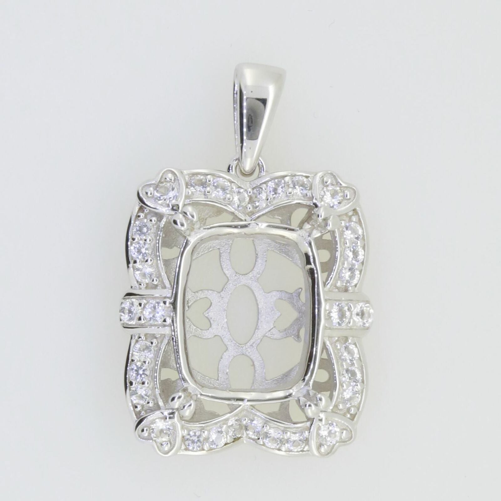 Sterling Silver Semi Mount Pendant Setting Cushion CU 12X10mm White Topaz - Syzjewelry