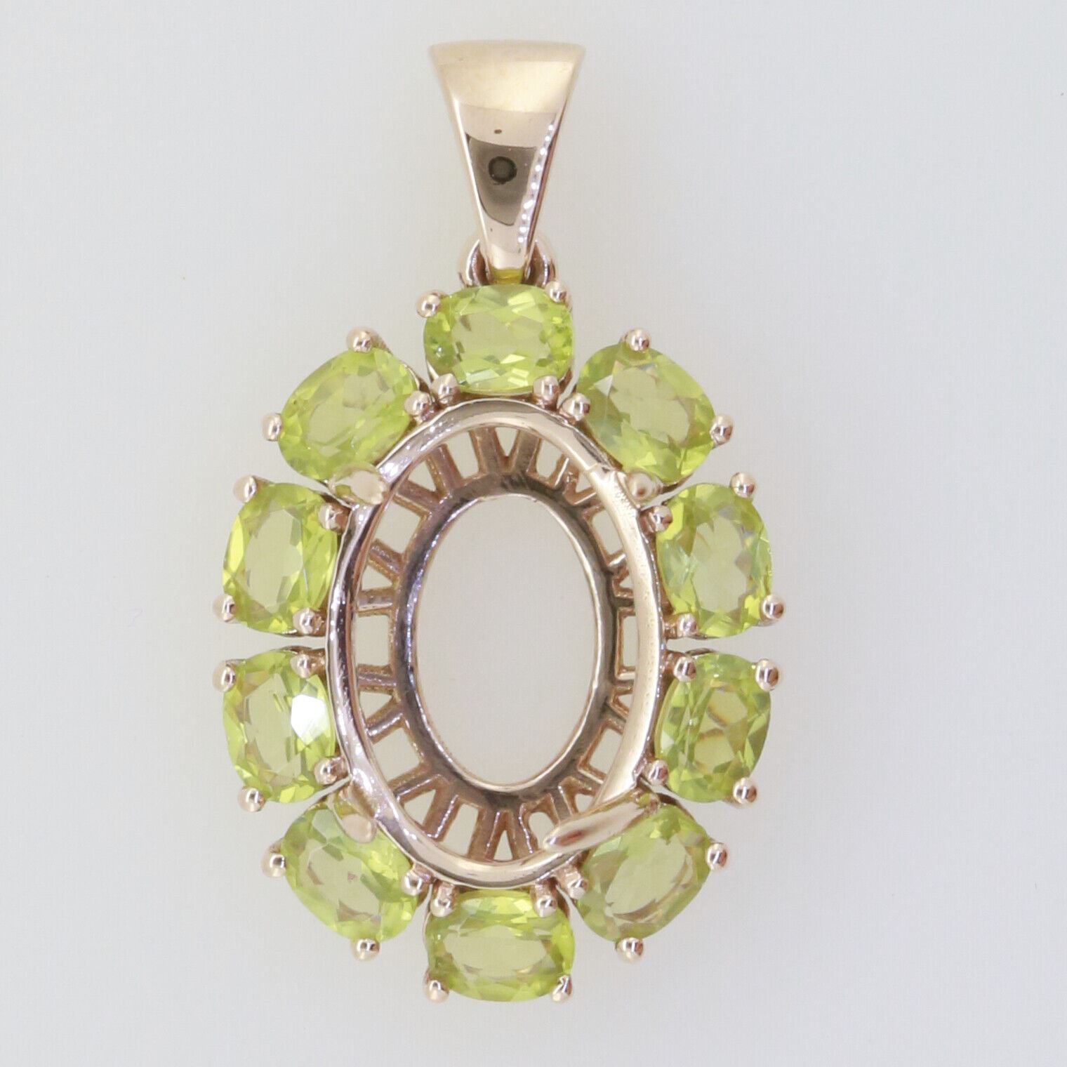 14K Rose Gold Semi Mount Pendant Setting Oval OV 13x9mm with Peridot PJC2584P14K - Syzjewelry