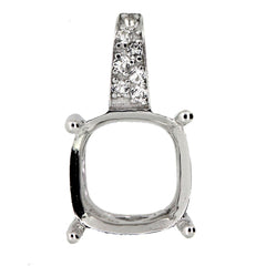 Sterling Silver Semi Mount Pendant Setting Cushion Cu 9x9mm W/ White Topaz L003P - Syzjewelry