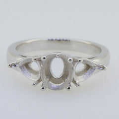 Sterling Silver Semi Mount Ring Setting Oval OV 8x6mm PE 7x5mm 3 Stones - Syzjewelry