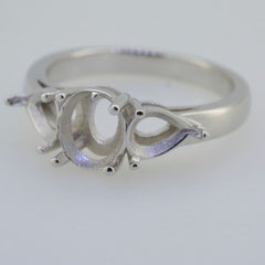 Sterling Silver Semi Mount Ring Setting Oval OV 8x6mm PE 7x5mm 3 Stones - Syzjewelry