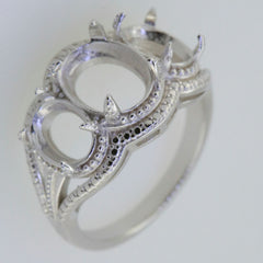 Sterling Silver Semi Mount Ring Setting Oval OV 10X8mm 8x6mm 3 stones Solid - Syzjewelry