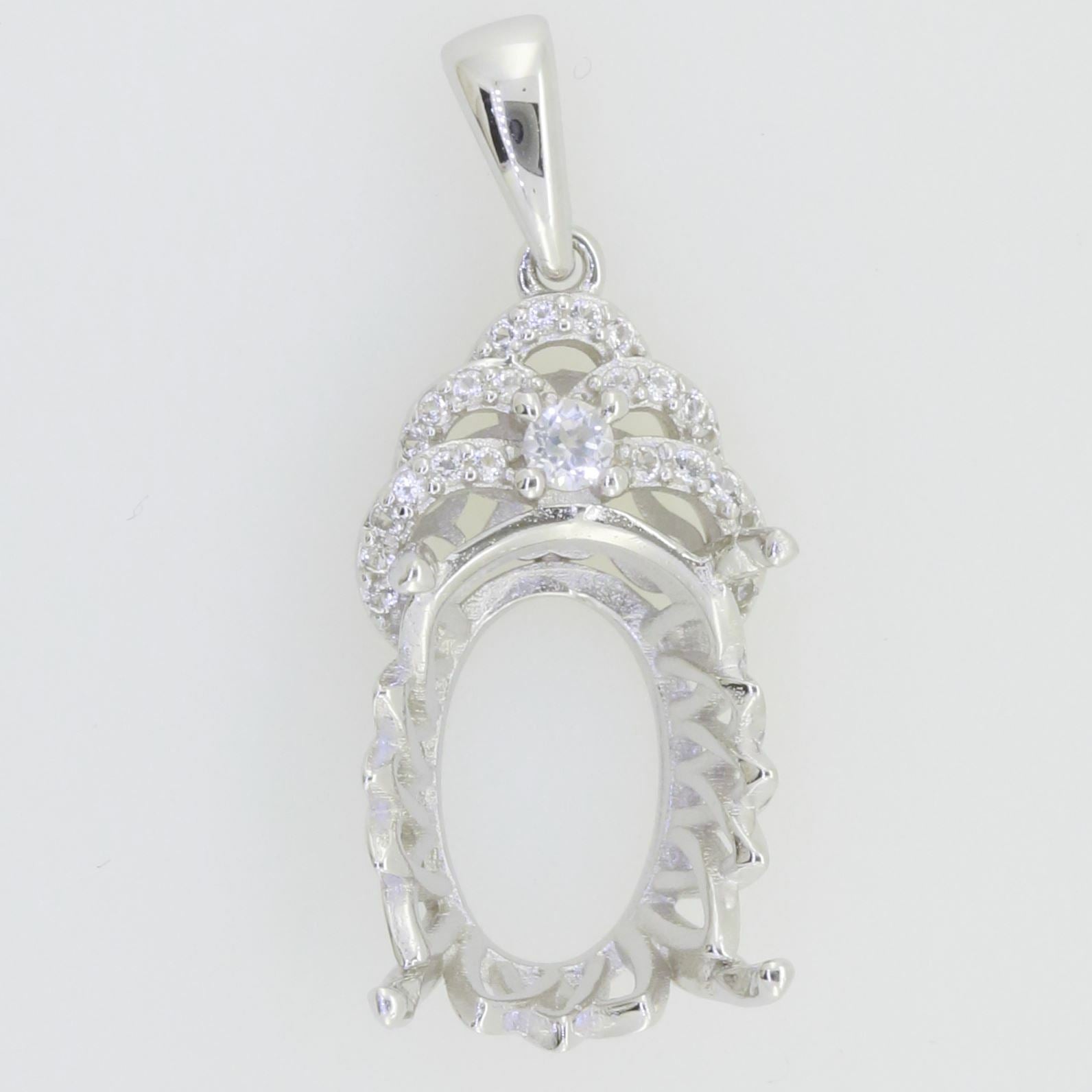 14K White Gold Semi Mount Pendant Setting Oval OV 16X12mm Solid - Syzjewelry