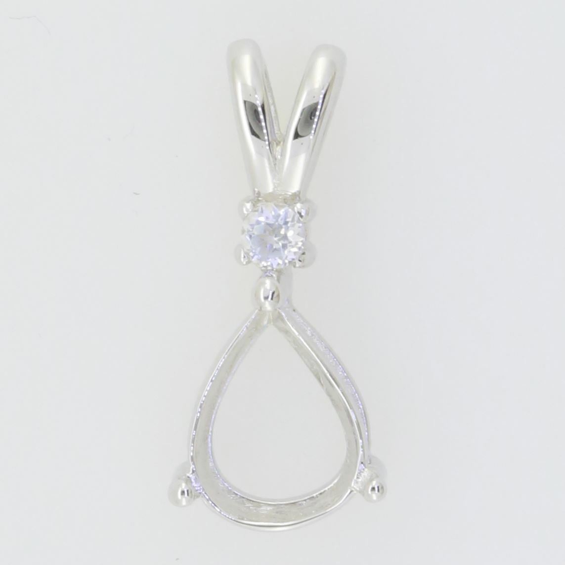 14K White Gold Semi Mount Pendant Setting Pear PE 9X7mm - Syzjewelry