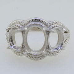 14K White Gold Semi Mount Ring Setting Oval OV 10X8mm 8x6mm 3 stones Solid - Syzjewelry