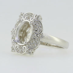 14K White Gold Semi Mount Ring Setting Oval OV 10x8mm Solid - Syzjewelry