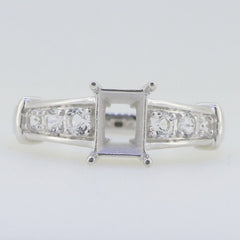 14K White Gold Semi Mount Ring Setting Emerald Cut OCT 7x5mm - Syzjewelry