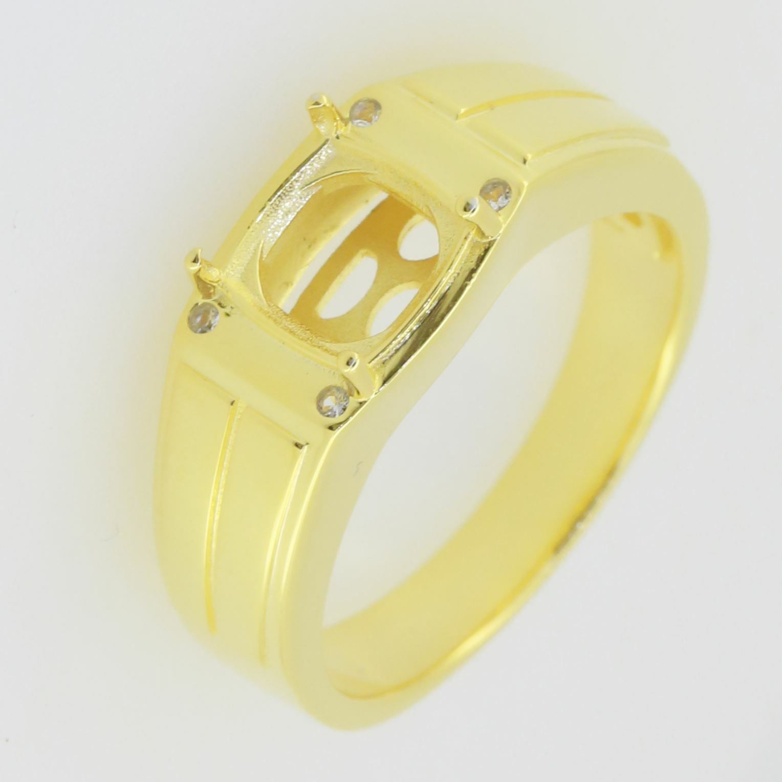 Men's Sterling Silver Semi Mount Ring Setting Cushion CU 8X8mm Yellow Gold - Syzjewelry