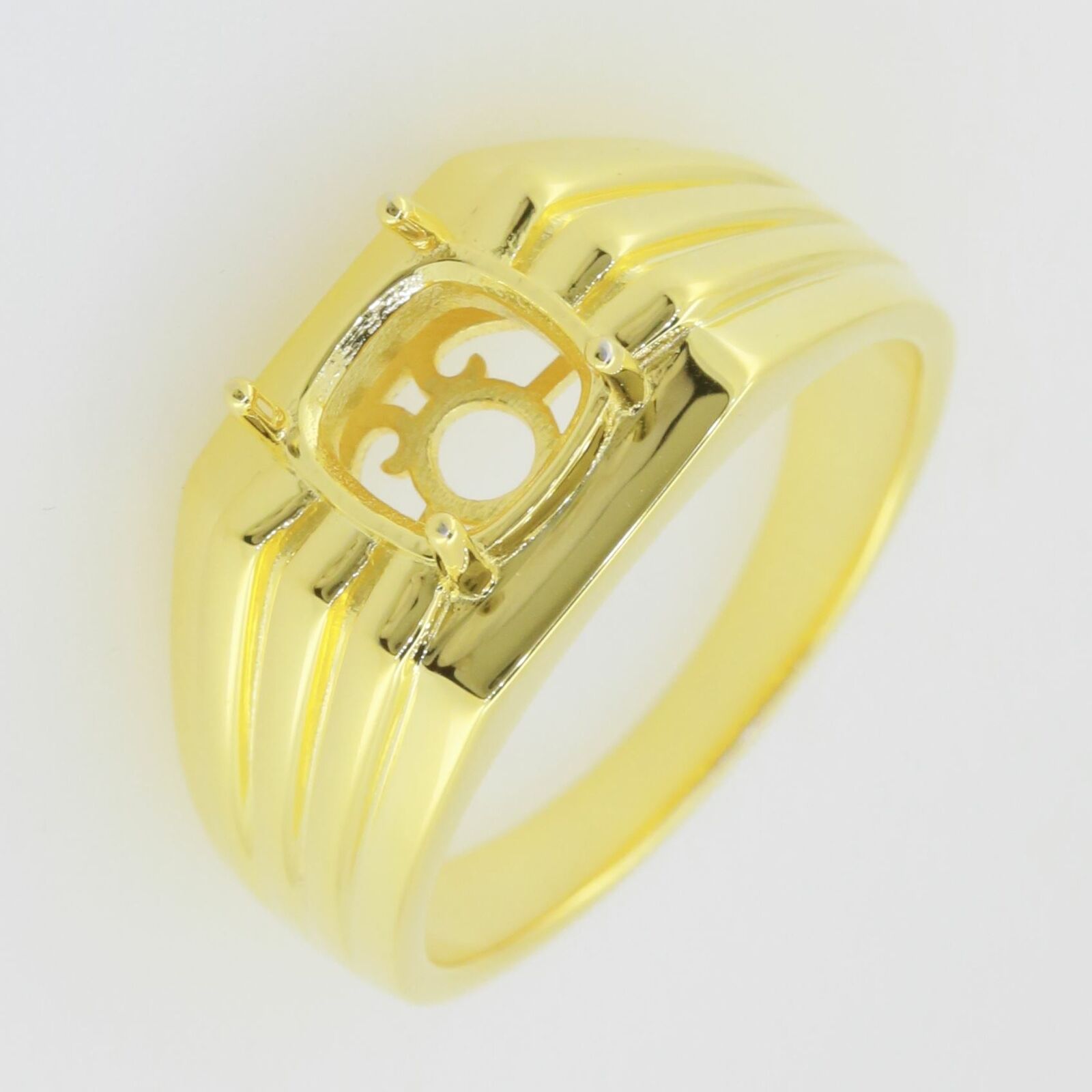 Men's 10K Yellow GoldSemi Mount Ring Setting Cushion CU 8X8mm PJC19575R14KY - Syzjewelry