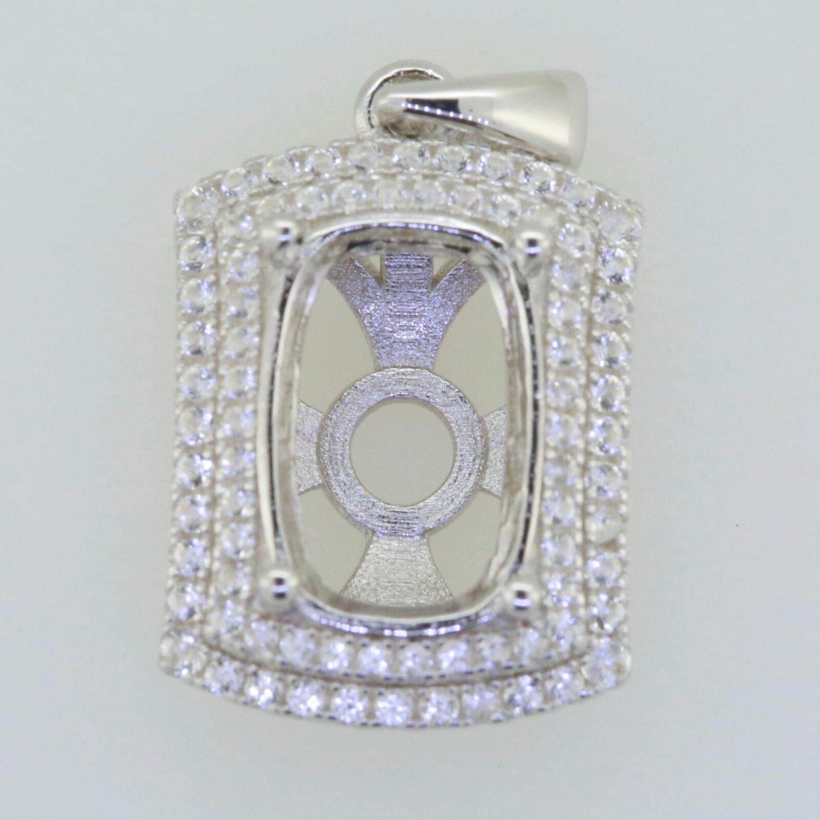 14K White Gold Semi Mount Pendant Setting Cushion CU 12X8mm - Syzjewelry