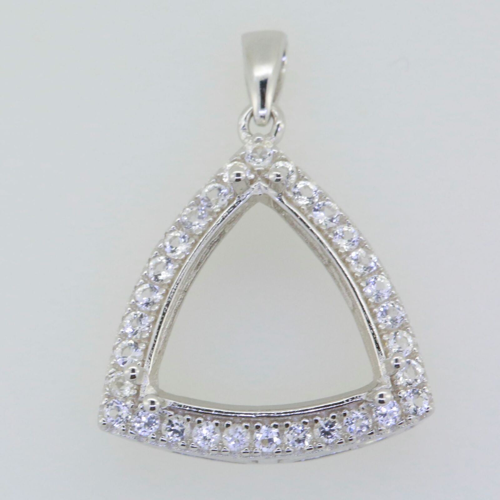 14K White Gold Semi Mount Pendant Setting Trillion TR 13X13mm - Syzjewelry