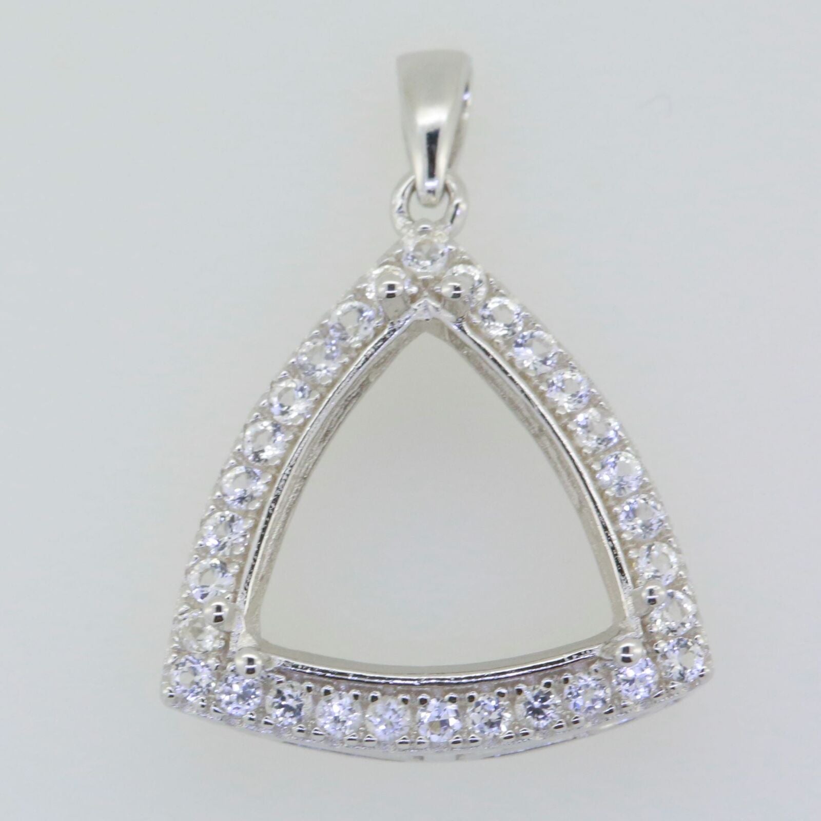 Sterling Silver Semi Mount Pendant Setting Trillion TRI 13X13mm Halo Topaz - Syzjewelry