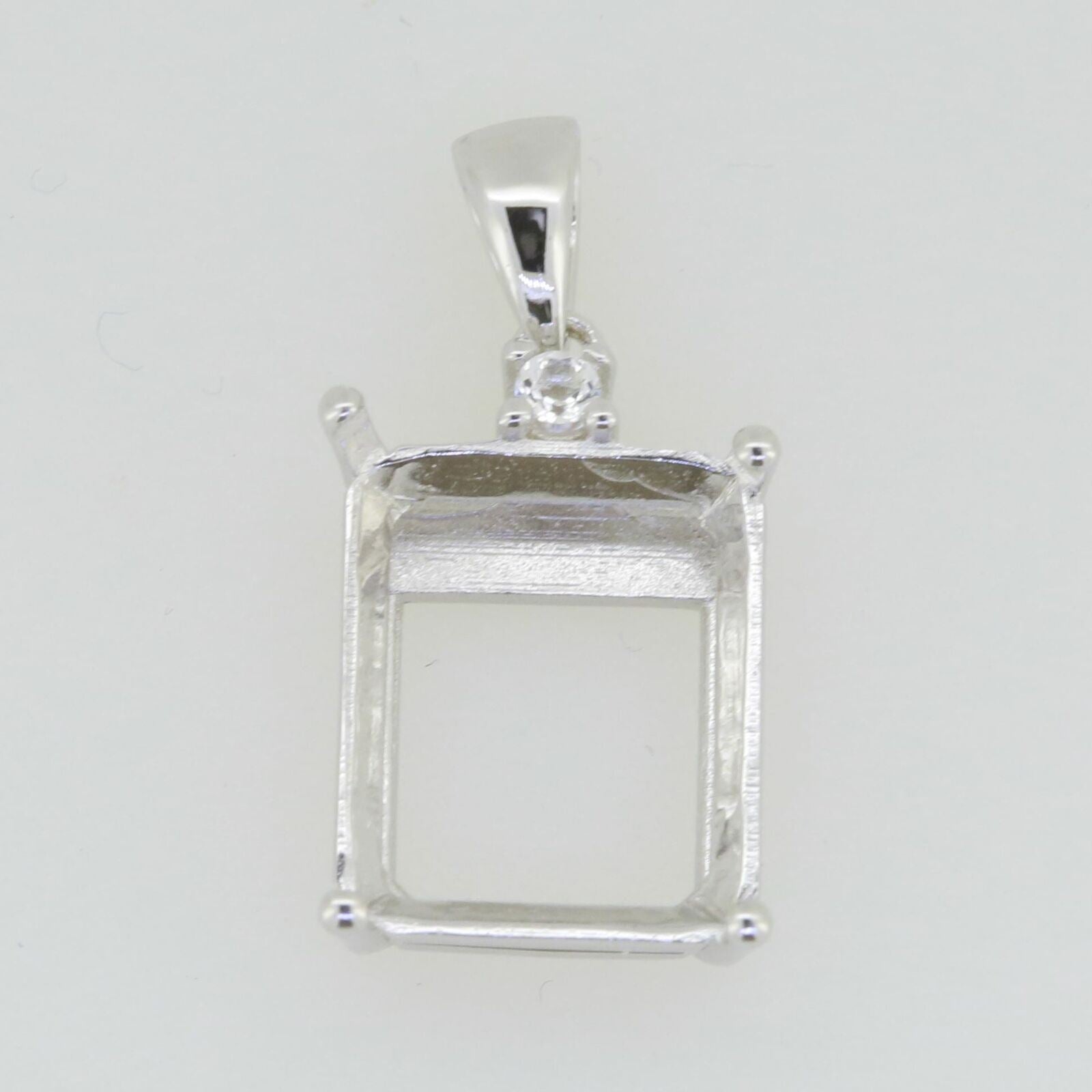 14K White Gold Semi Mount Pendant Setting Emerald OCT 12X10mm - Syzjewelry