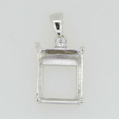 14K White Gold Semi Mount Pendant Setting Emerald OCT 12X10mm - Syzjewelry