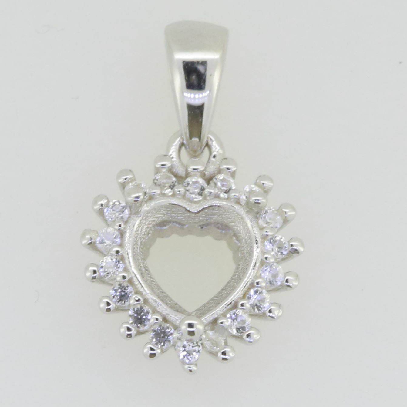 14K White Gold Semi Mount Pendant Setting Heart HT 6x6mm Solid - Syzjewelry