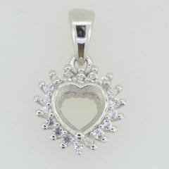 Sterling Silver Semi Mount Pendant Setting Heart HT 6x6mm White Topaz - Syzjewelry