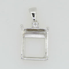 Sterling Silver Semi Mount Pendant Setting Emerald OCT 12X10mm - Syzjewelry